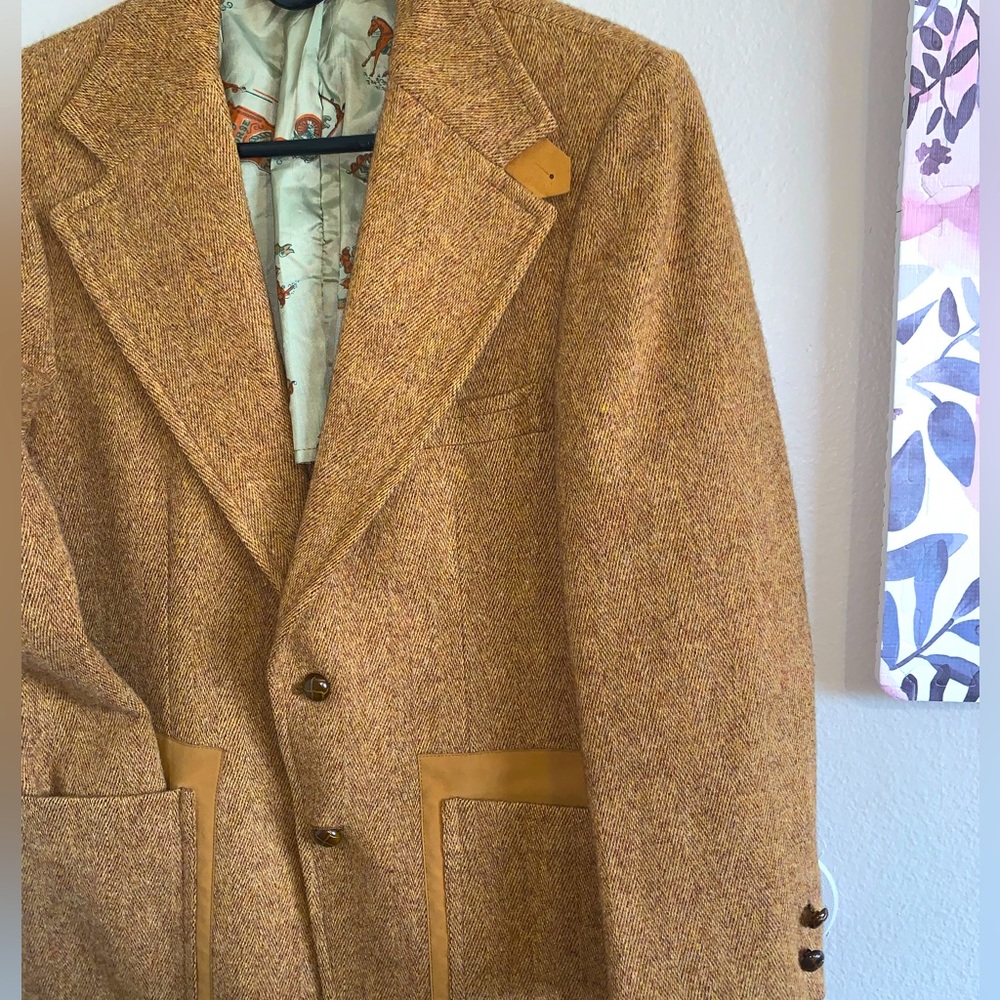 Saville Row London Men’s Vintage jacket All Pure Wool size Large tan - Picture 3 of 9